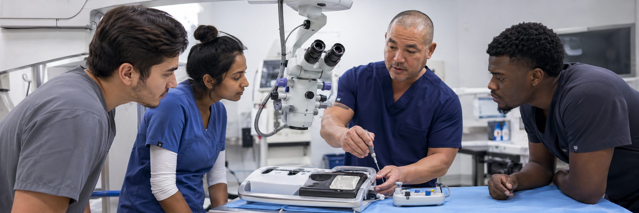 Ophthalmic equipment service on an autorefractor and phoropter in an eye clinic
