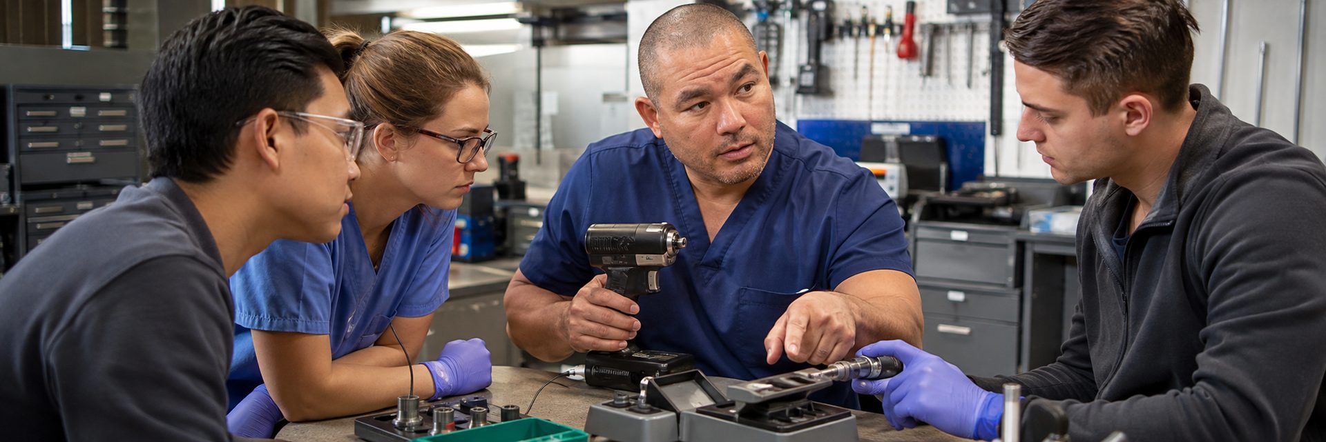 Ventilator and transport monitor service in a hospital equipment depot