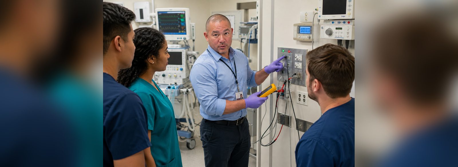 ICU isolated power receptacle verification | Isolated Power System Intensive care isolated power receptacle verified against its indicator lamps with a digital meter