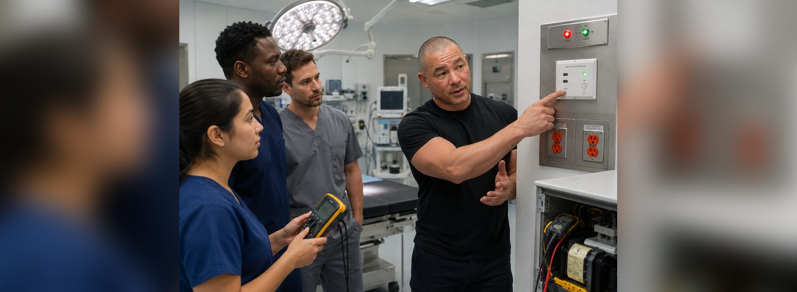 Isolated power system staff orientation | Isolated Power System Clinical staff orientation on isolated power indicators and receptacles in a procedure room