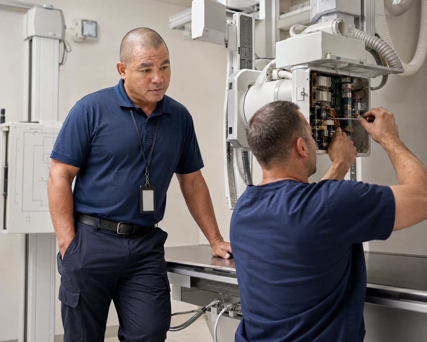 BiomedRx technician performing line isolation monitors to protect patient safety